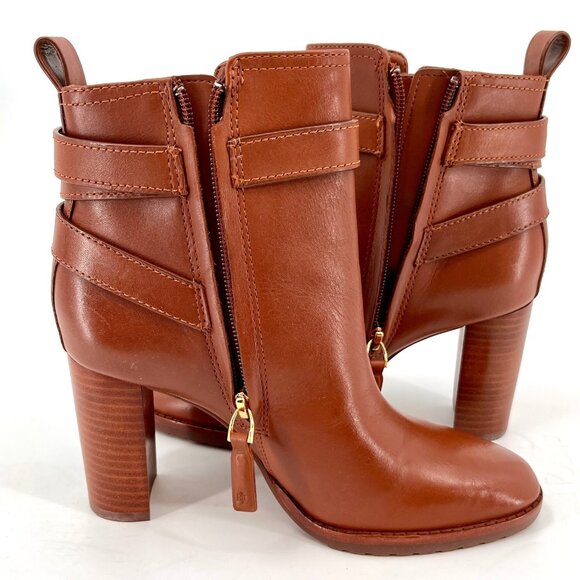 Lauren Ralph Lauren Madisyn Bootie Size 7B Polo Tan Leather Buckled Ankle Strap - Picture 5 of 16